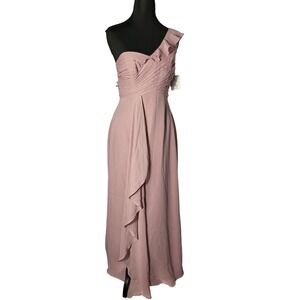 David's Bridal One Shoulder Chiffon Formal Dress with Cascading detail Size 2